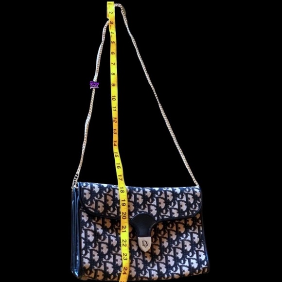 Vintage Christian Dior Blue Gold & Black 70’s Oblique Jacquard Logo Flap bag - Picture 2 of 16